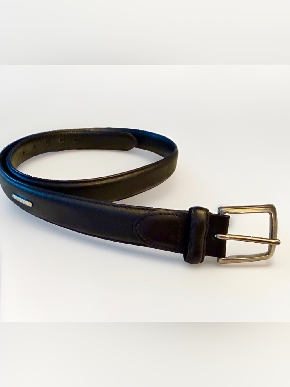 Vtg Polo Ralph Lauren Men’s Black Leather Belt Silver Tone Buckle Sz 38